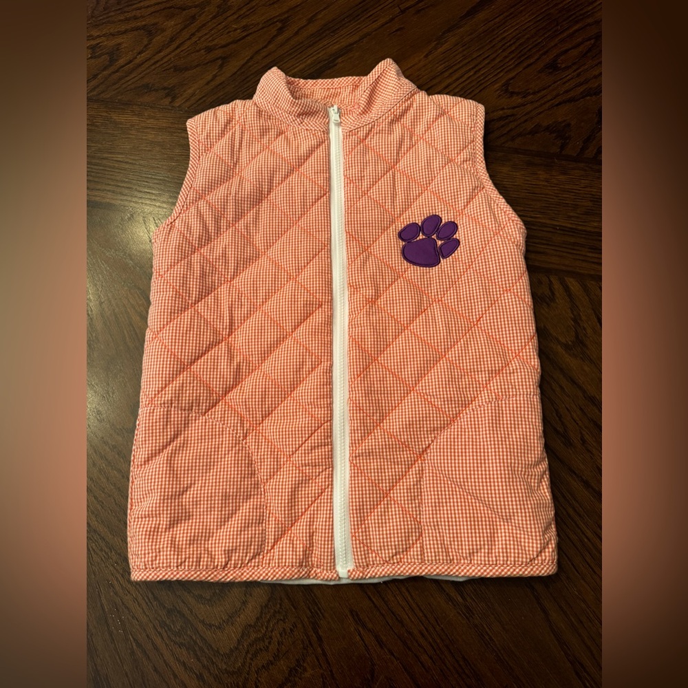 Clemson orange and white gingham vest for girl or boy.
